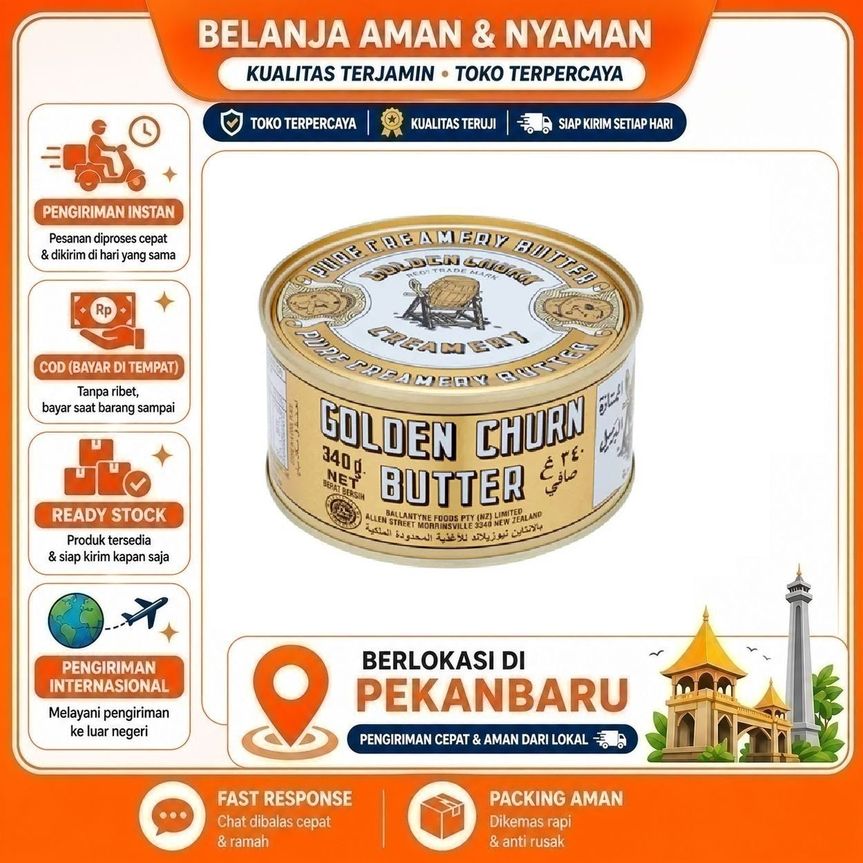 [SDW] pekanbaru/340 Gram Golden Churn Pure Creamy Butter Mentega Tawar Logo Gambar Cap Tong Kaleng