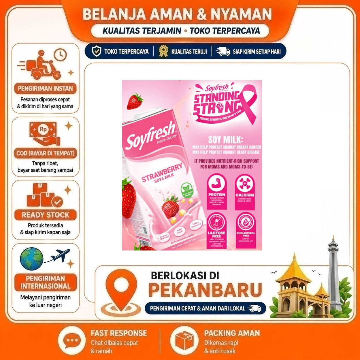 [SDW] pekanbaru/250ml Soyfresh Non-Dairy Soya Milk Strawberry Flavor Plant Based Drink Susu Stroberi