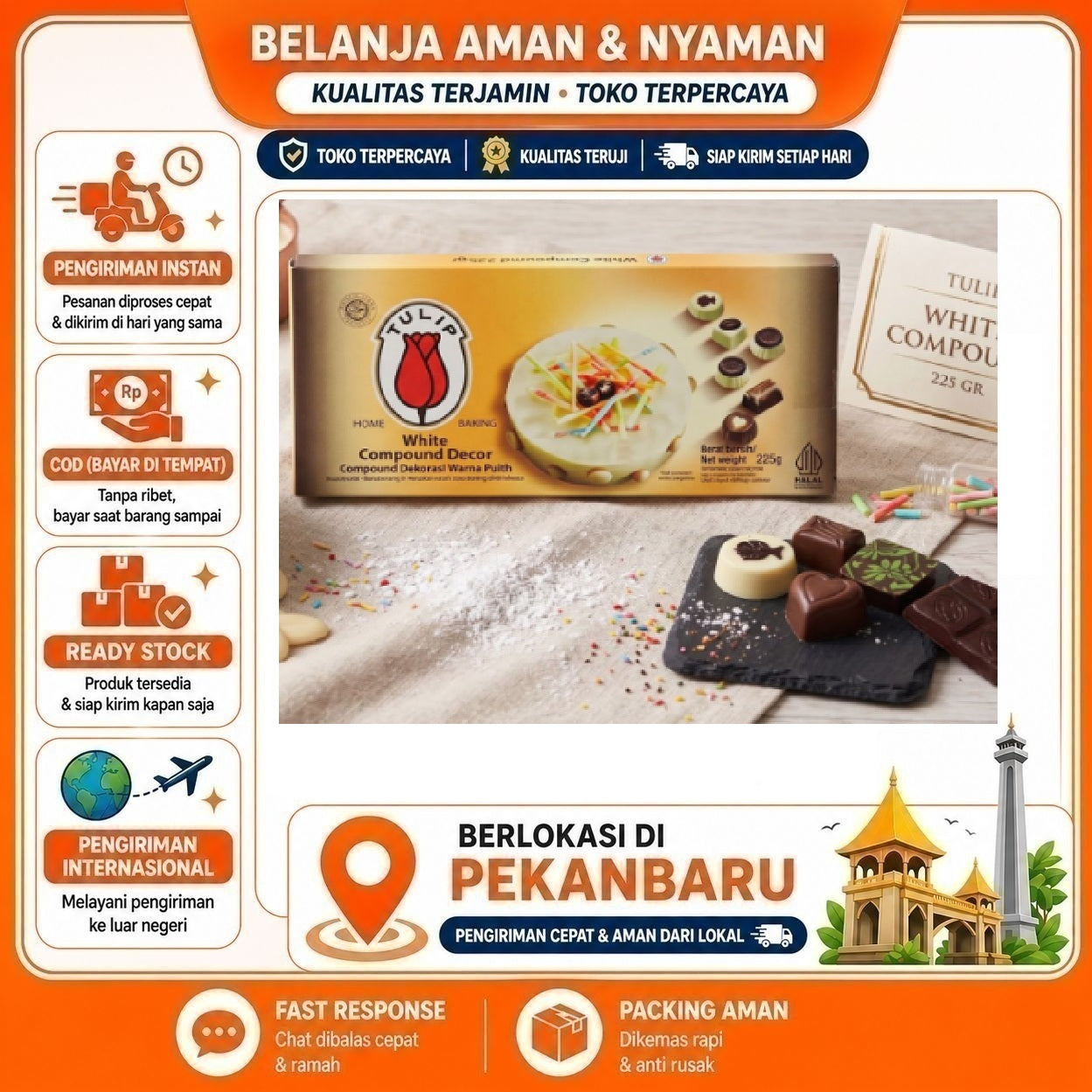 [SDW] pekanbaru/225 Gram Tulip White Compound Decor Home Baking Bahan Dekorasi Kue Cake Warna Putih