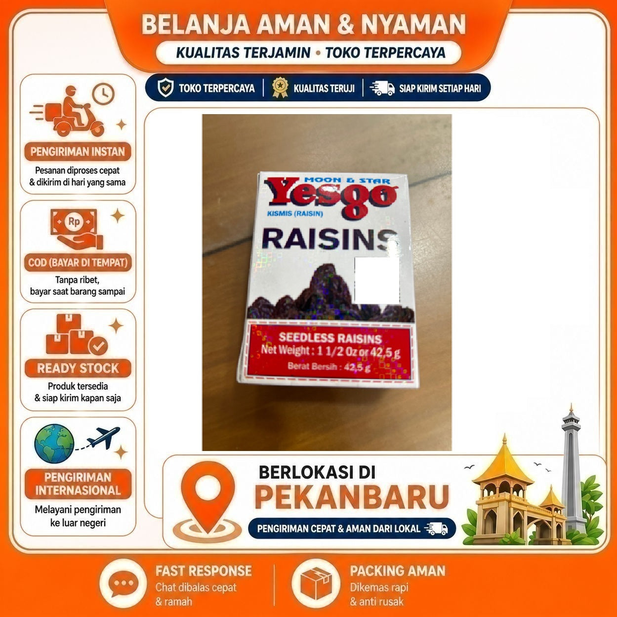 [SDW] pekanbaru/42.5 gr Yesgo Kismis Hitam Black Raisin Seedless Raisins Moon & Star Halal Sehat