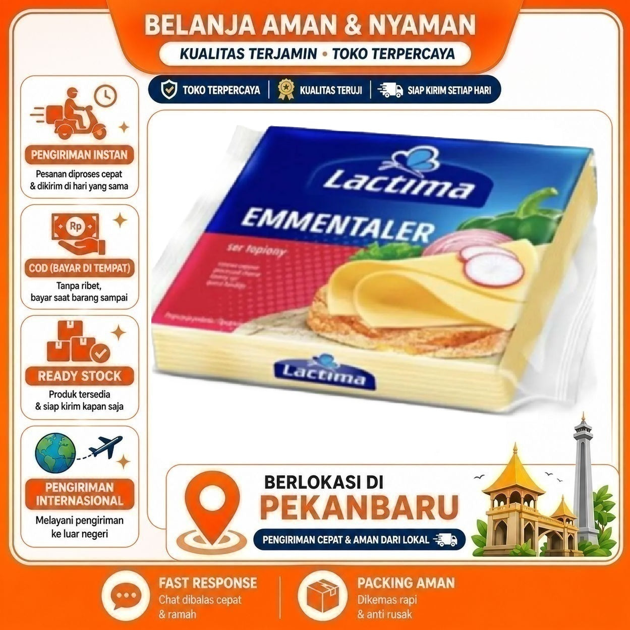 [SDW] pekanbaru/130 gr Lactima Emmentaler Processed Cheese Slice Potongan Keju Olahan Bahan Makanan