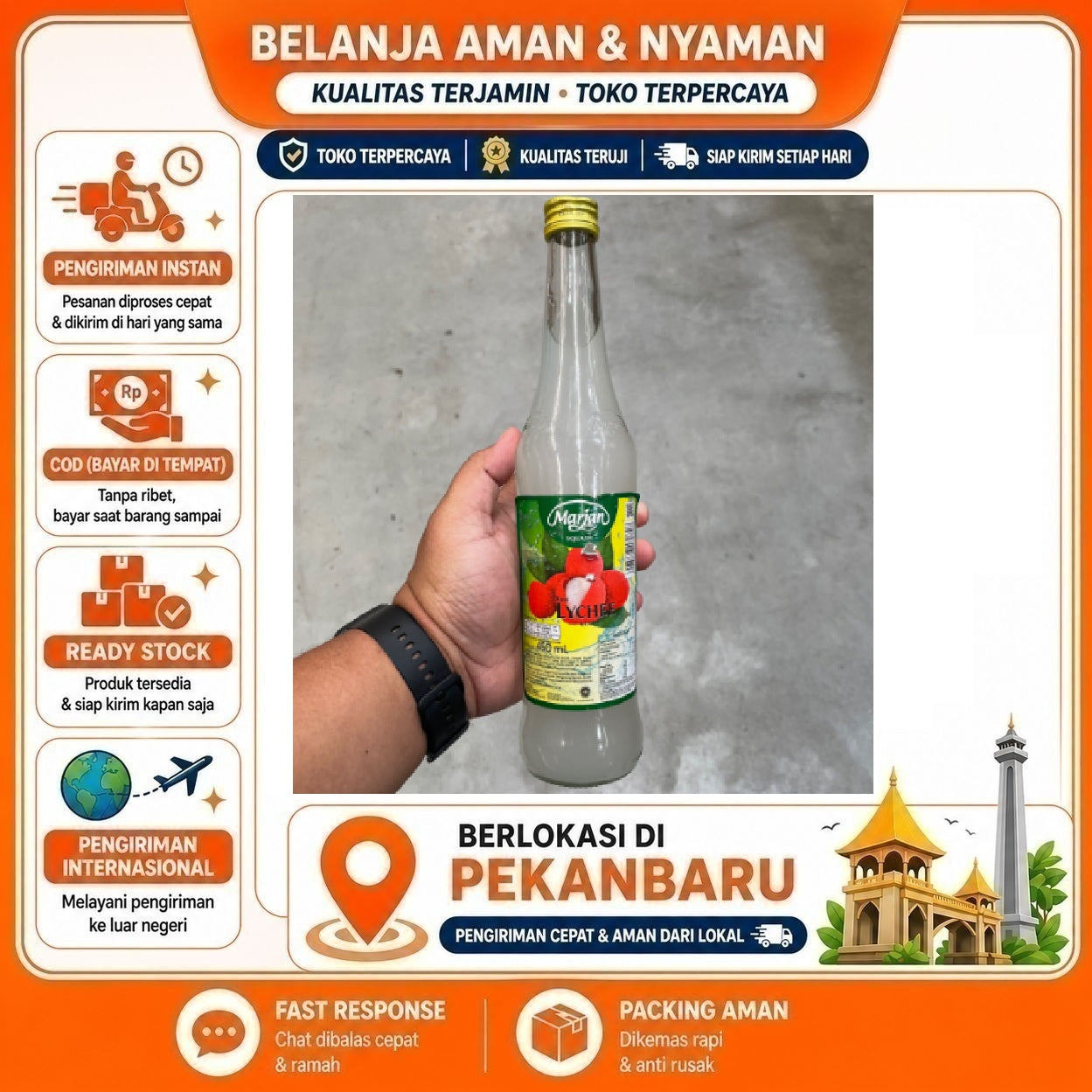 [SDW] pekanbaru/400ml Marjan Squash Sirup Rasa Buah Leci Bahan Minuman Lychee Syrup Kemasan Botol