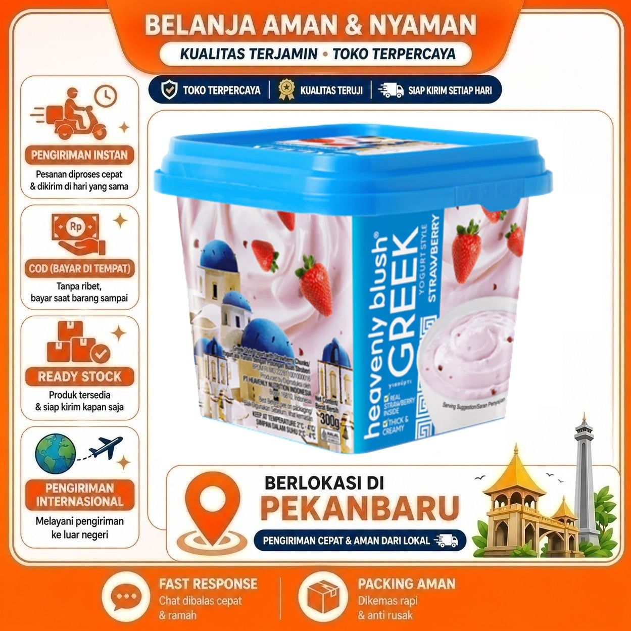 [SDW] pekanbaru/300 gr Heavenly Blush Greek Yogurt Strawberry Flavour Yoghurt Rasa Stroberi Halal