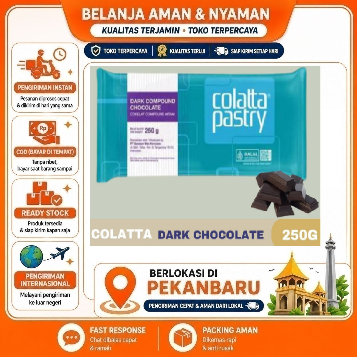 [SDW] pekanbaru/250 Gram Colatta Pastry Dark Compound Chocolate Cokelat Hitam Coklat Batang Halal