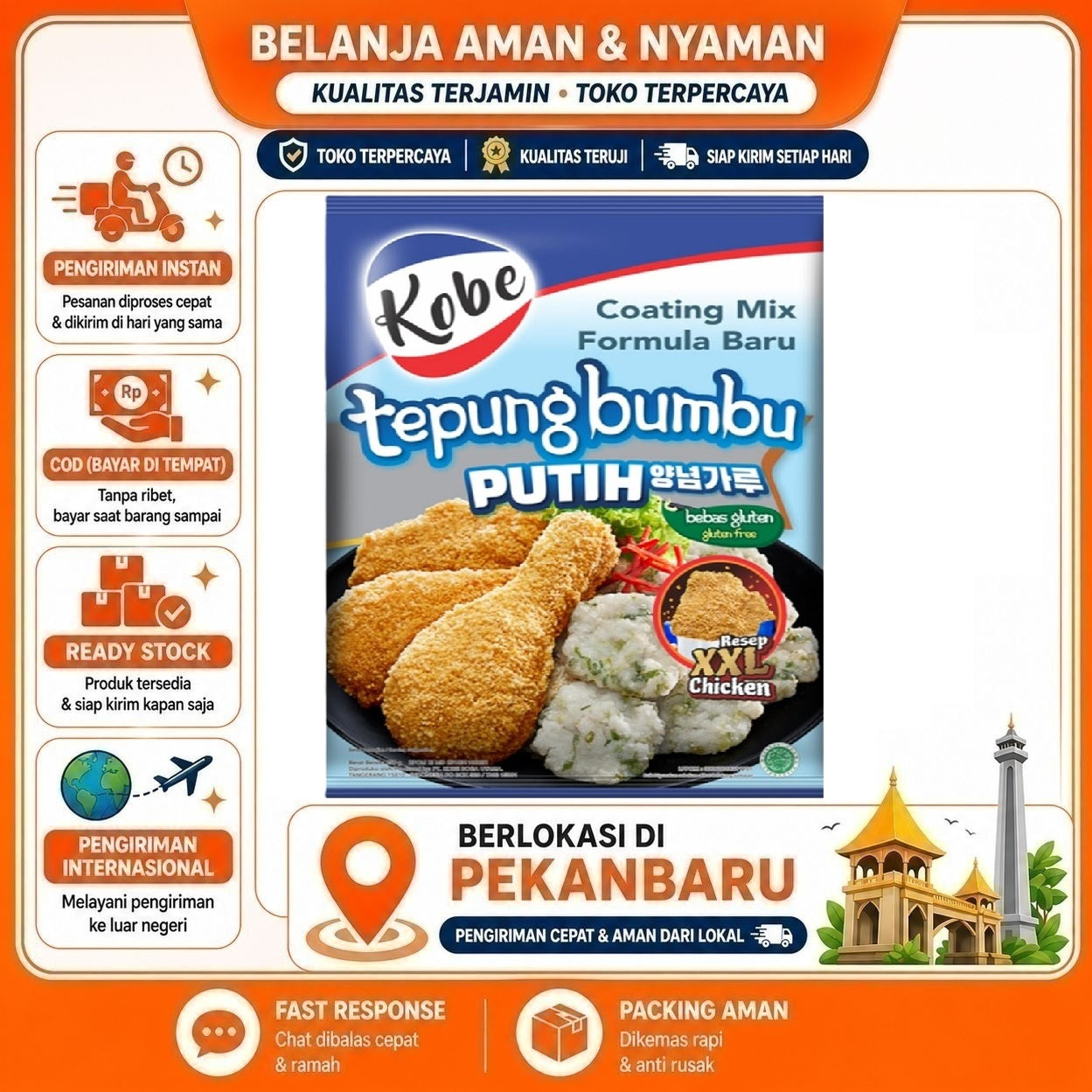 [SDW] pekanbaru/850 Gram Kobe Tepung Bumbu Putih Bebas Gluten Free Coating Mix Resep XXL Chicken