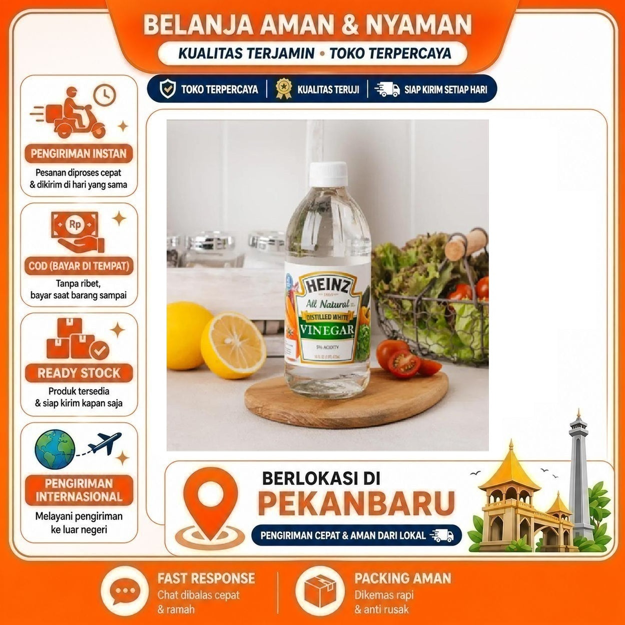 [SDW] pekanbaru/473ml Heinz Cuka Putih / Distilled Water Vinegar Kemasan Botol Alami Segar Praktis