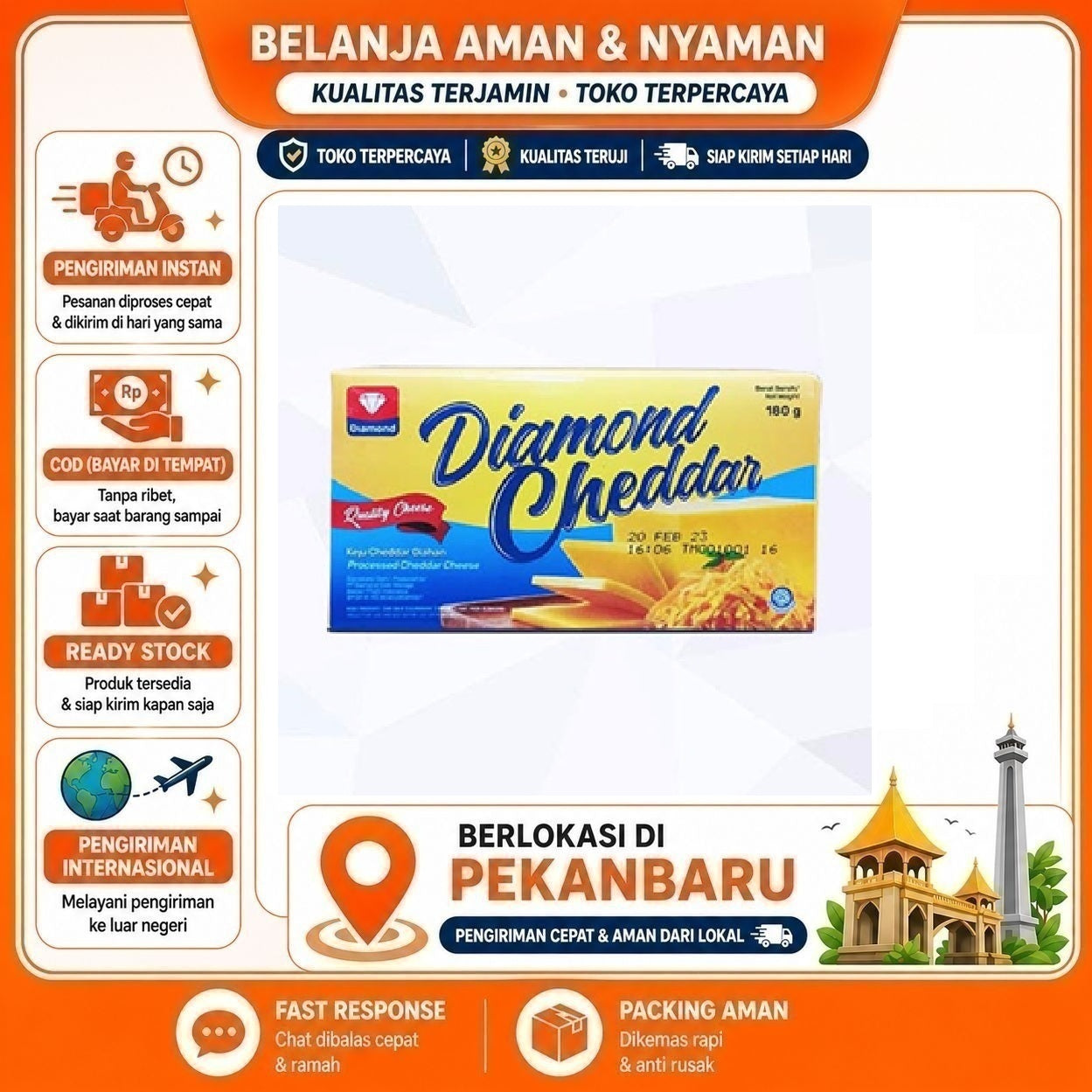 [SDW] pekanbaru/180 Gram Diamond Cheddar Cheese Quality Processed Keju Cedar Olahan Balok Halal Enak