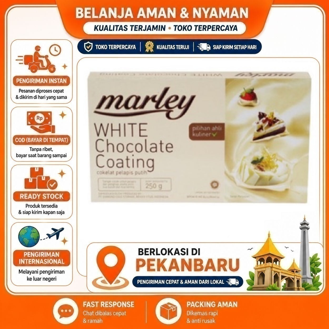 [SDW] pekanbaru/250 Gram Marley White Chocolate Coating Coklat Pelapis Putih Bahan Dekorasi Kue Cake