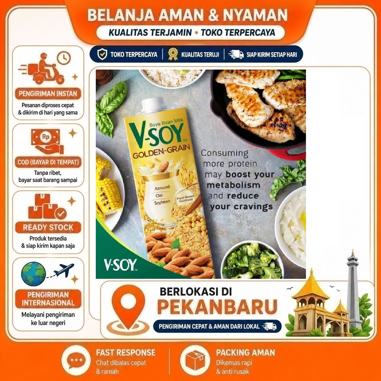 [SDW] pekanbaru/V-Soy Soymilk Golden Grain 1 Liter - Susu Kedelai Almond Oat dengan Nutrisi Tinggi