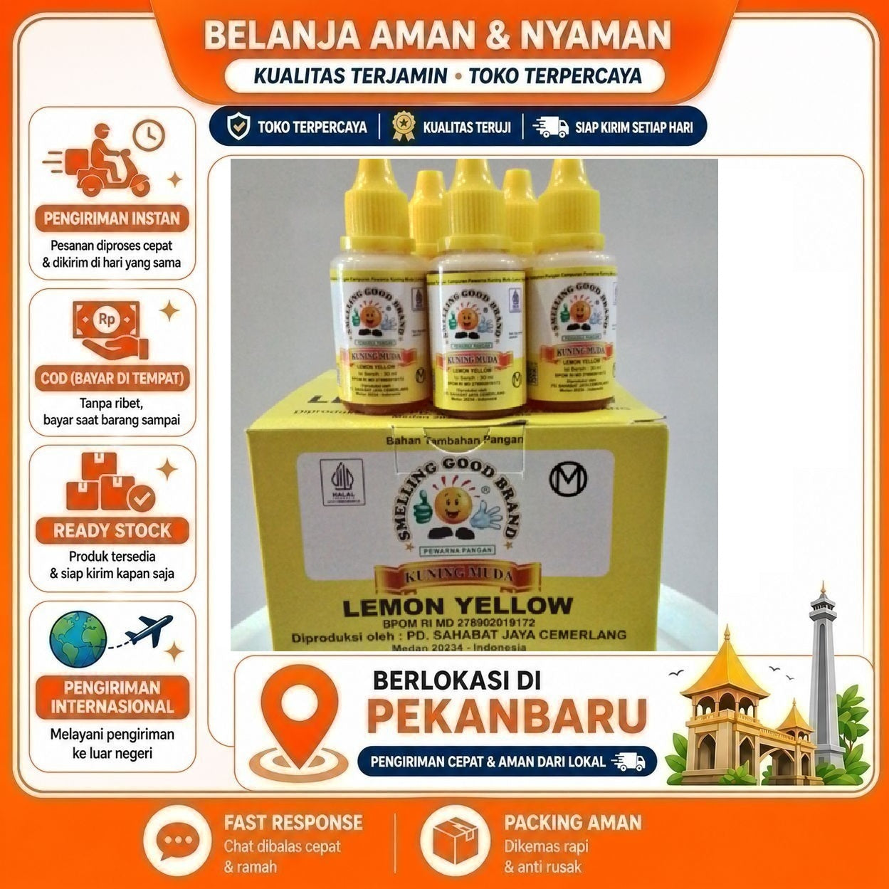 [SDW] pekanbaru/30ml Smelling Good Brand Pewarna Pangan Kuning Lemon Yellow Halal Campuran Kue Cake