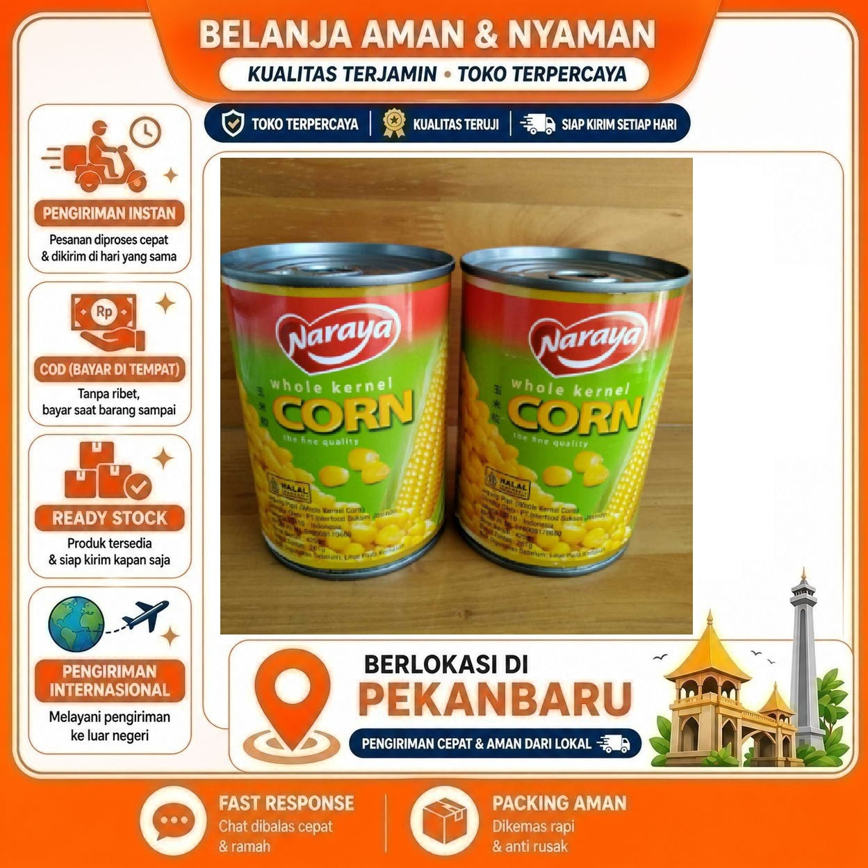 [SDW] pekanbaru/425 Gram Naraya Whole Kernel Corn The Fine Quality Jagung Utuh Dalam Kemasan Kaleng