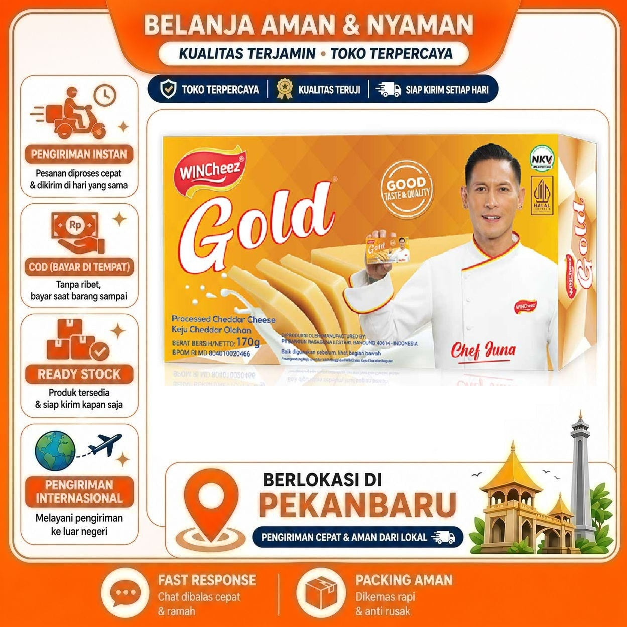 [SDW] pekanbaru/Keju Cheddar Olahan WinCheez Gold 170gr - Rasa Gurih, Tekstur Lembut, Mudah Diparut