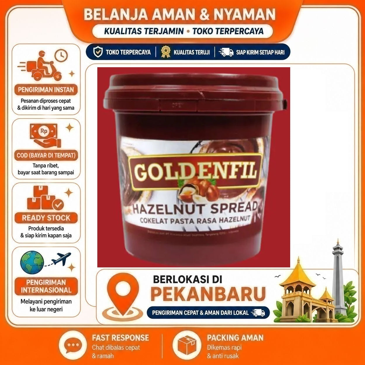 [SDW] pekanbaru/1 kg Goldenfil Hazelnut Spread Cokelat Pasta Rasa Hazelnut Tekstur Renyah Bahan Kue