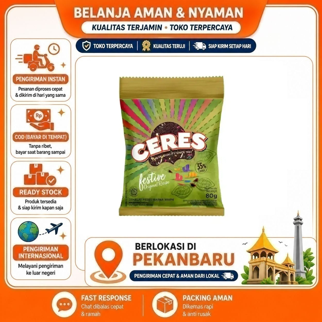 [SDW] pekanbaru/80 Gram Ceres Festive Chocolate Cokelat Meses Warna Warni Cocoa Coklat Bahan Kue 80g