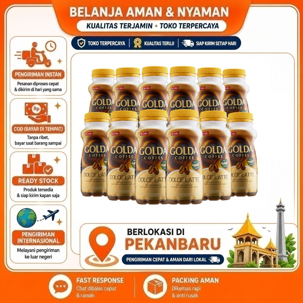 [SDW] pekanbaru/12 Botol @200ml Golda Coffee Dolce Latte Minuman Kopi Siap Minum Rasa Nikmat Halal