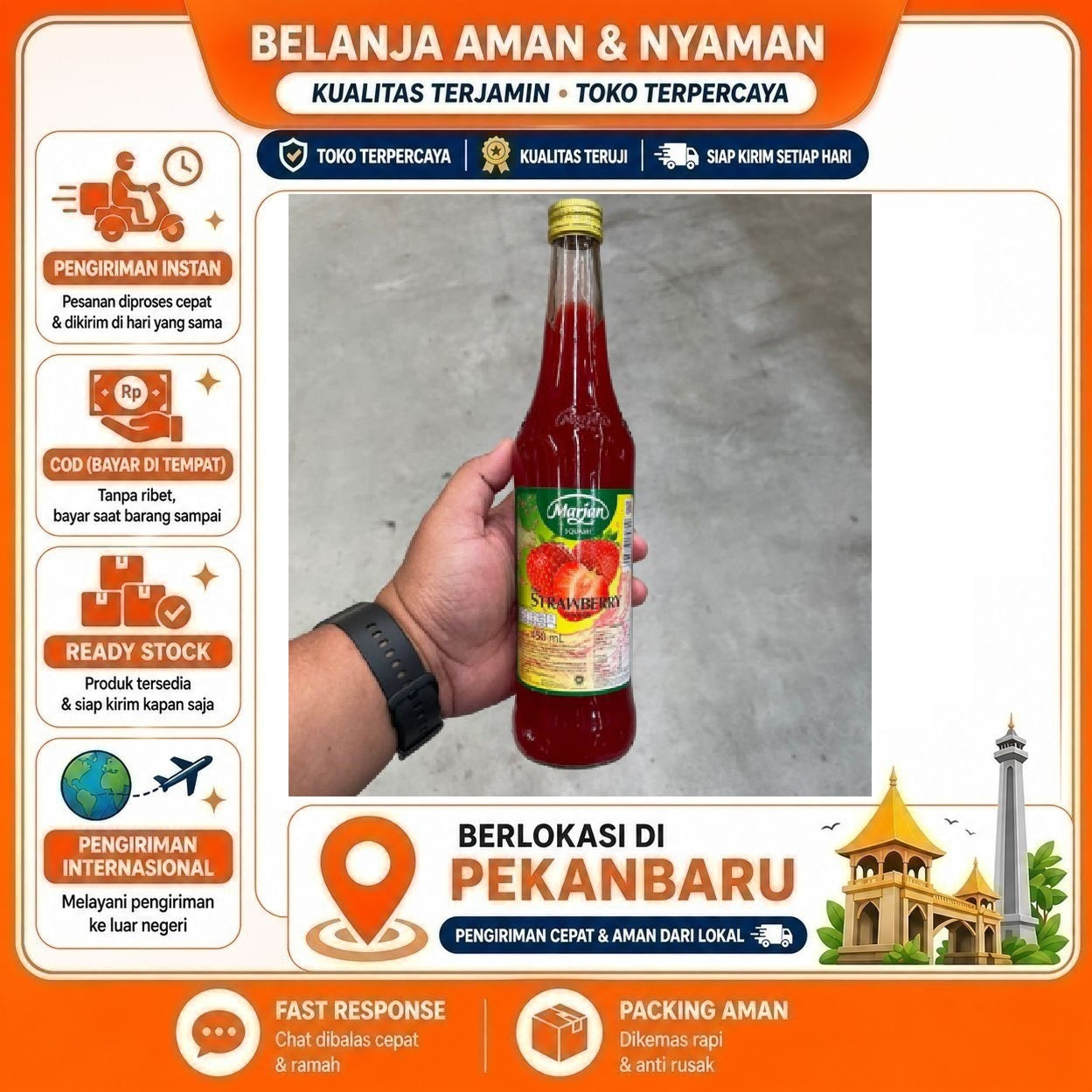 [SDW] pekanbaru/400ml Marjan Squash Sirup Rasa Buah Stroberi Strawberry Fruit Flavour Syrup Halal