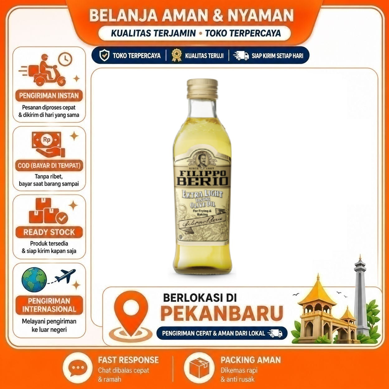 [SDW] pekanbaru/500ml Filippo Berio Tasting Olive Oil For Frying & Baking Minyak Zaitun Kemasan Kaca