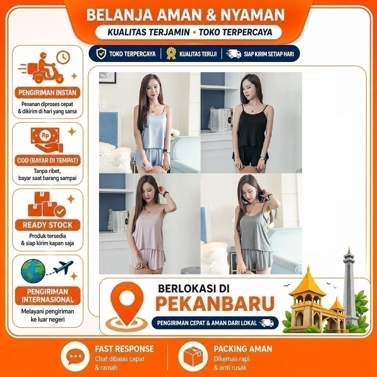 [SDW] pekanbaru/Baju Tidur Set Wanita Piyama Camisole Celana Pendek Pakaian Wanita Korea Style BS877