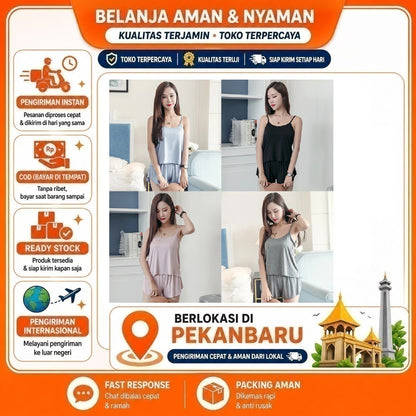 [SDW] pekanbaru/Baju Tidur Set Wanita Piyama Camisole Celana Pendek Pakaian Wanita Korea Style BS877