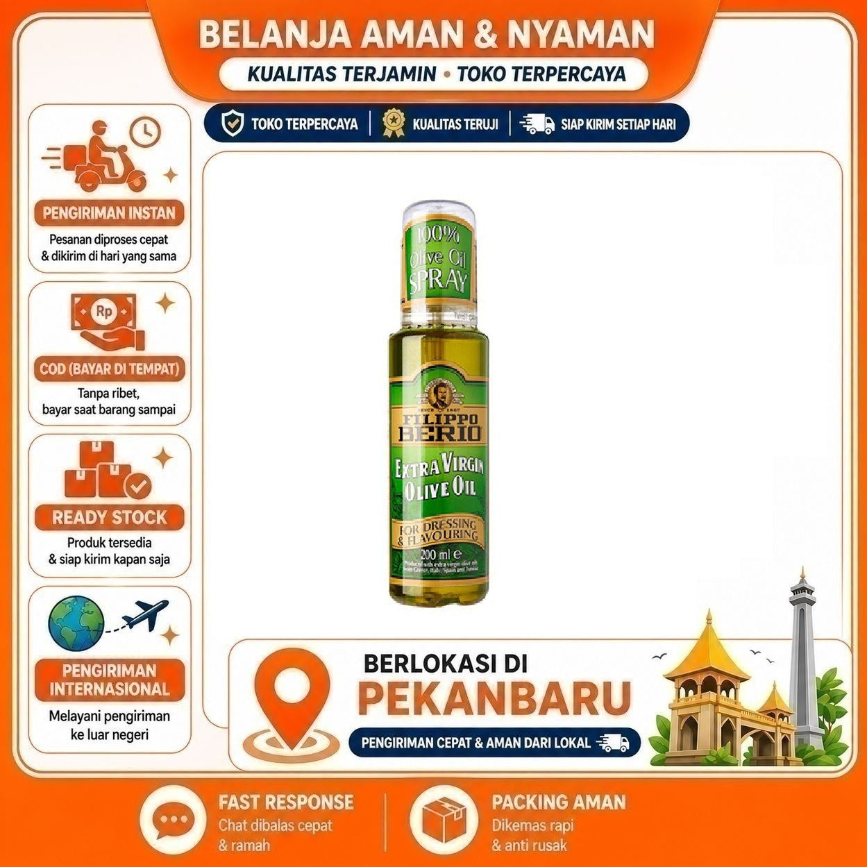 [SDW] pekanbaru/200ml Filippo Berio Extra Virgin Olive Oil For Dressing & Flavouring Minyak Zaitun