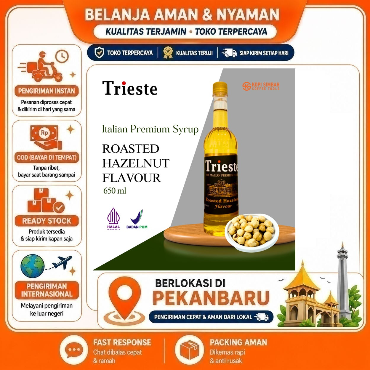 [SDW] pekanbaru/650ml Trieste Roasted Hazelnut Flavour The Italian Premium Syrup Sirup Minuman Halal
