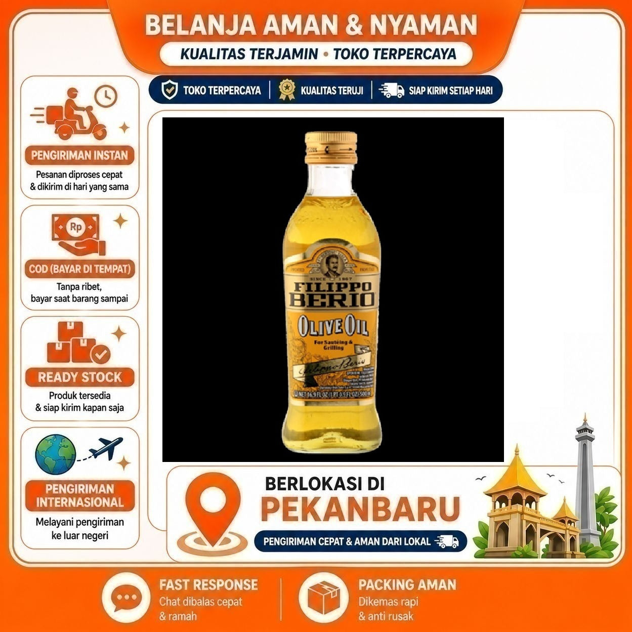 [SDW] pekanbaru/500ml Filippo Berio Olive Oil For Sauteing & Grilling Minyak Zaitun Kemasan Botol