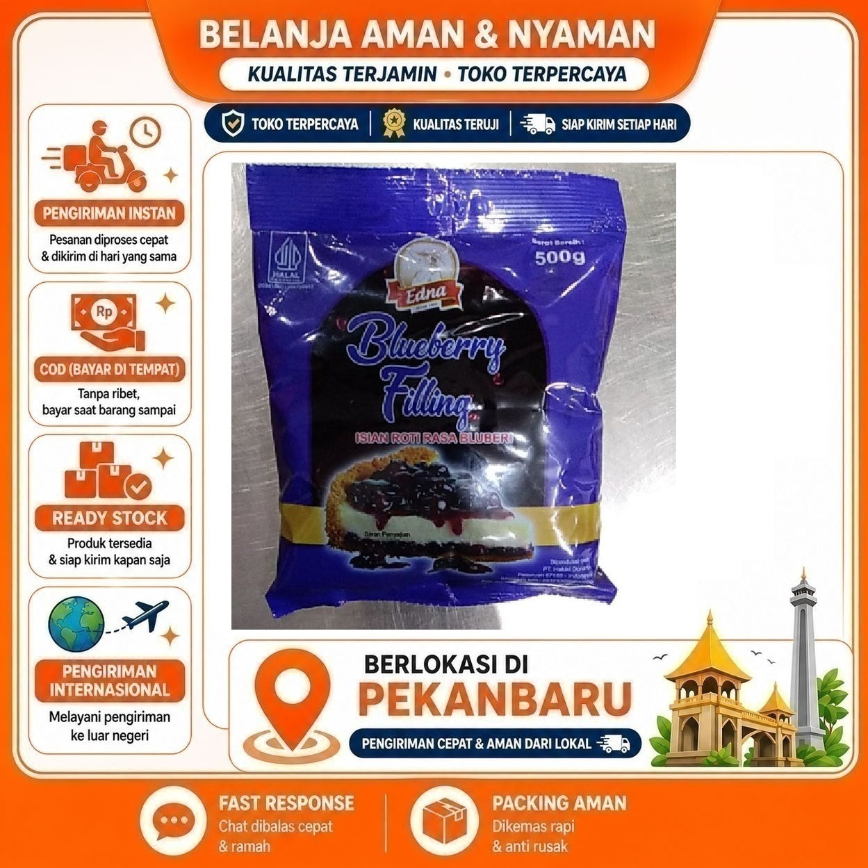 [SDW] pekanbaru/500 Gram Edna Blueberry Filling Isian Roti Rasa Bluberi Bahan Kue Donat Cake Donut