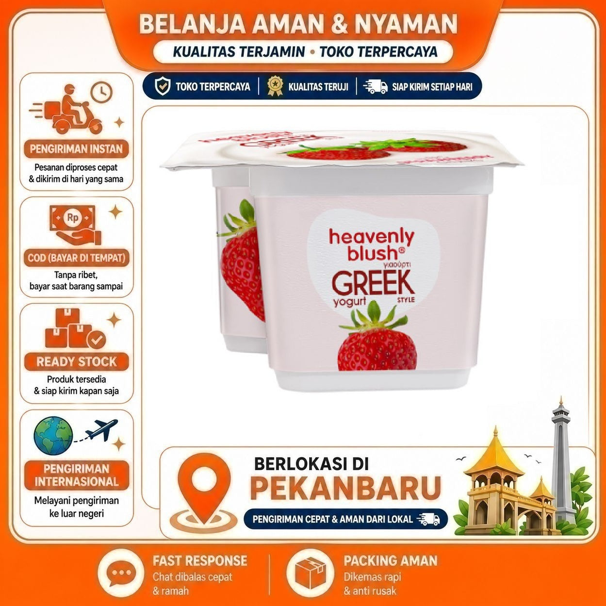 [SDW] pekanbaru/100 gr Heavenly Blush Greek Style Yogurt Strawberry Flavor Yoghurt Stroberi Halal