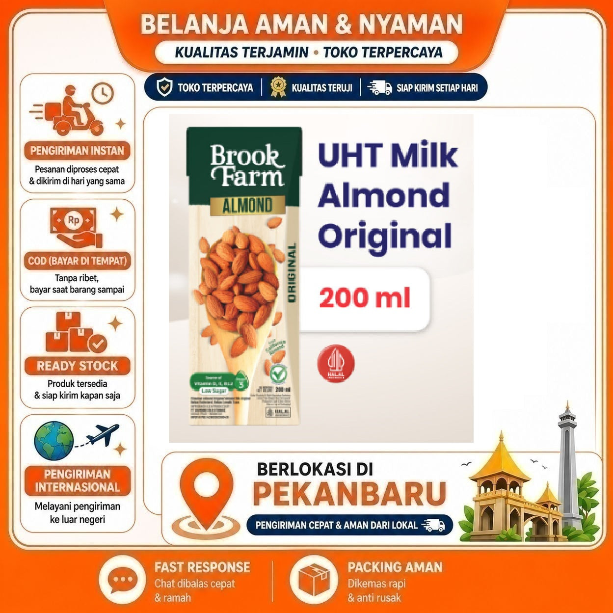 [SDW] pekanbaru/200ml Brookfarm Susu UHT Almond Rasa Original Milk Drink Beverage Halal Rendah Gula