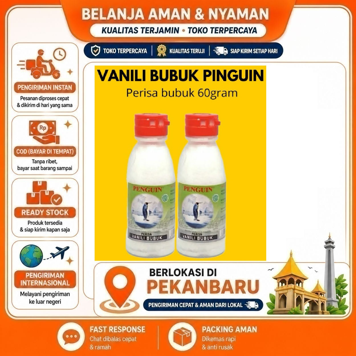 [SDW] pekanbaru/60 Gram Penguin Vanili Bubuk Vanila Vanilla Powder Bahan Kue Baking Mix Perisa Halal