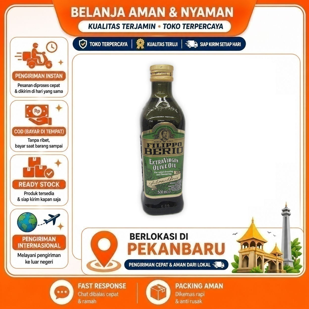 [SDW] pekanbaru/500ml Fillippo Berio Extra Virgin Olive Oil Minyak Zaitun Untuk Salad Dressing Halal