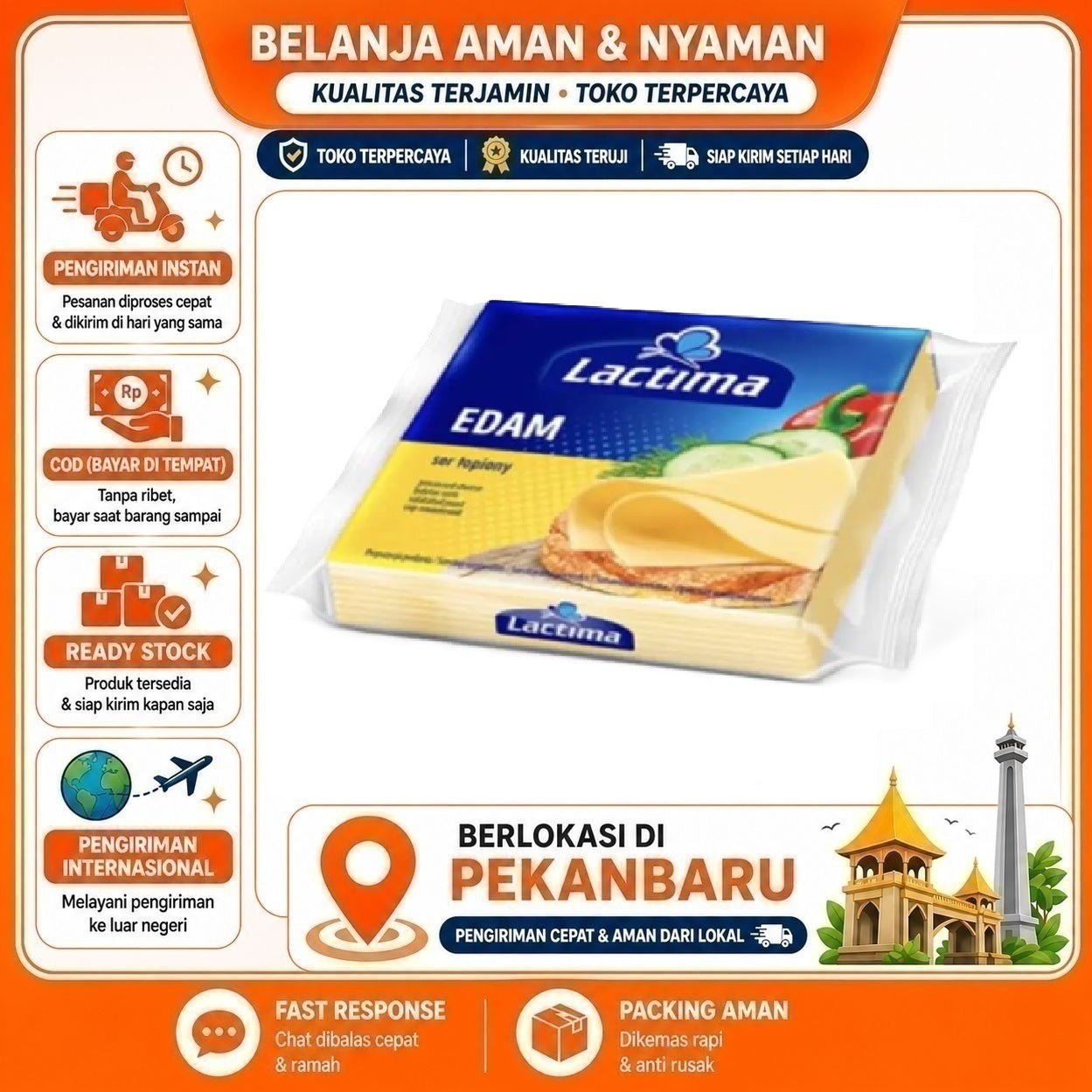 [SDW] pekanbaru/130 gr Lactima Edam Processed Cheese Slice Potongan Keju Olahan Bahan Makanan Halal