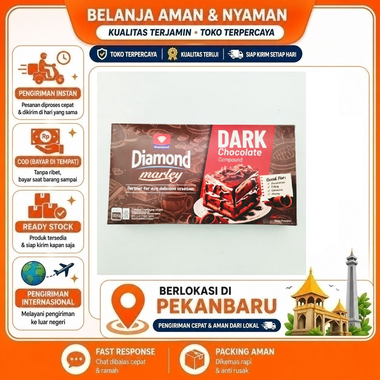 [SDW] pekanbaru/250 Gram Diamond Marley Dark Chocolate Compound Cokelat Hitam Batang Coklat Halal