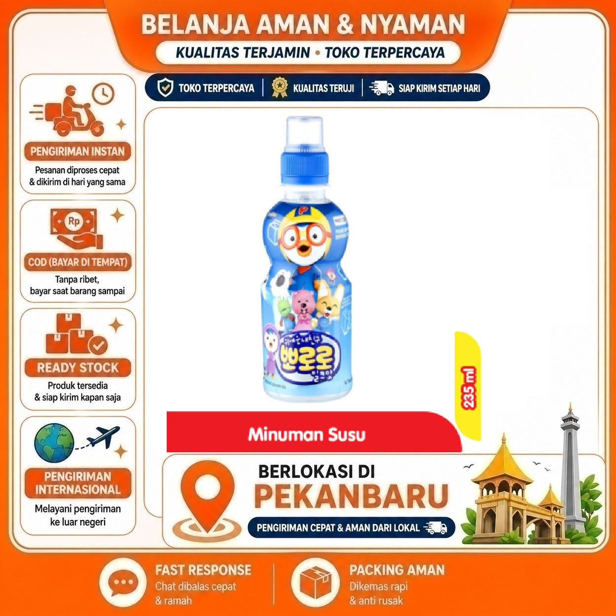 [SDW] pekanbaru/235 ml Pororo Milky Flavour Minuman Milk Rasa Susu Cair Minuman Anak Kemasan Praktis