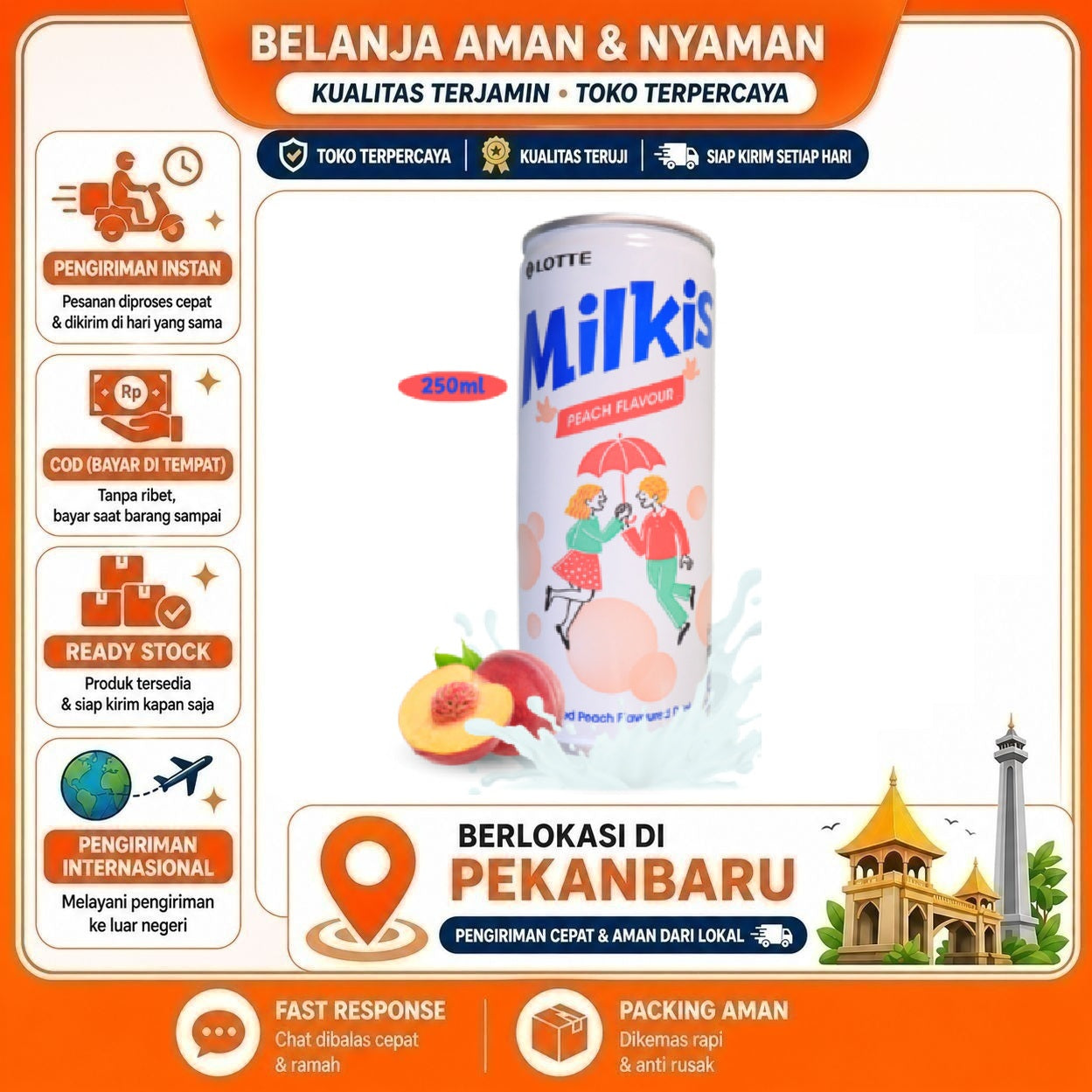 [SDW] pekanbaru/250ml Lotte Milkis Peach Carbonated Flavoured Drink Minuman Rasa Buah Persik Halal