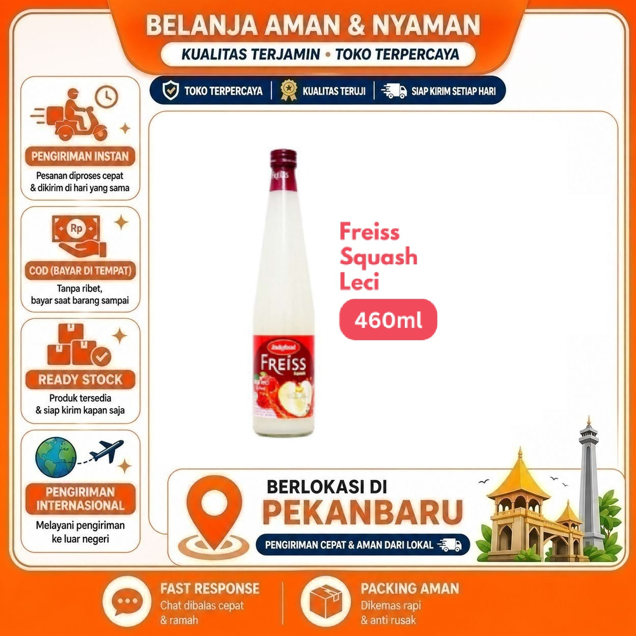 [SDW] pekanbaru/460ml Indofood Freiss Sirup Rasa Buah Leci Lychee Fruit Syrup Flavor Bahan Minuman
