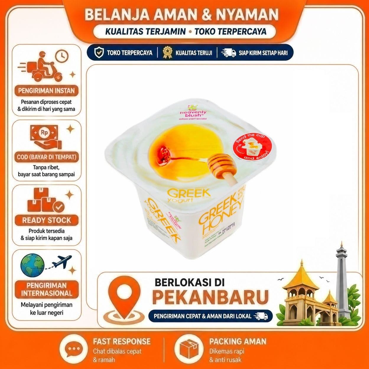 [SDW] pekanbaru/100 gr Heavenly Blush Greek Style Yogurt Honey Flavor Yoghurt Rasa Madu Sehat Halal
