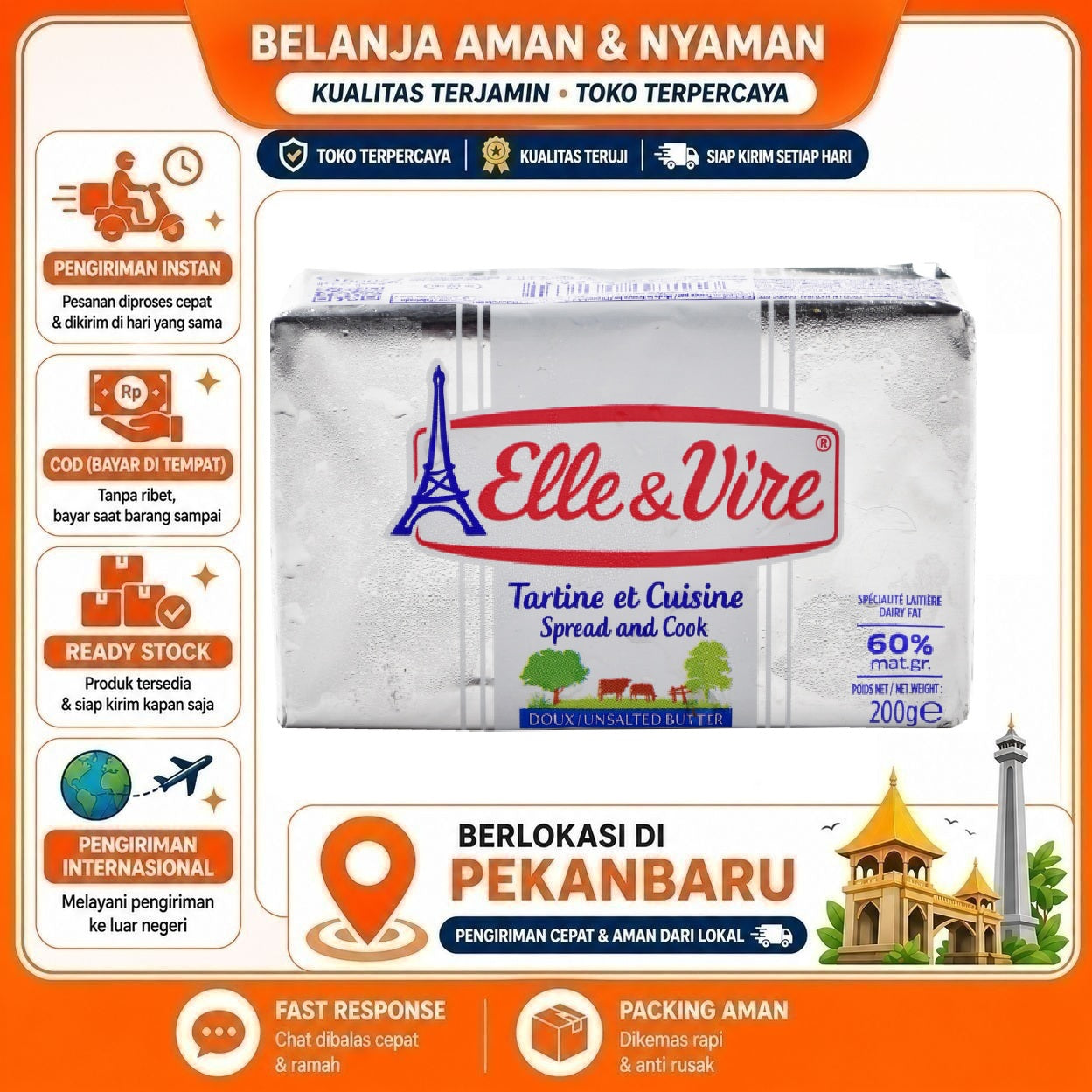 [SDW] pekanbaru/200 gr Elle & Vire Unsalted Butter Spread and Cook Kebutuhan Memasak Selai Roti Kue