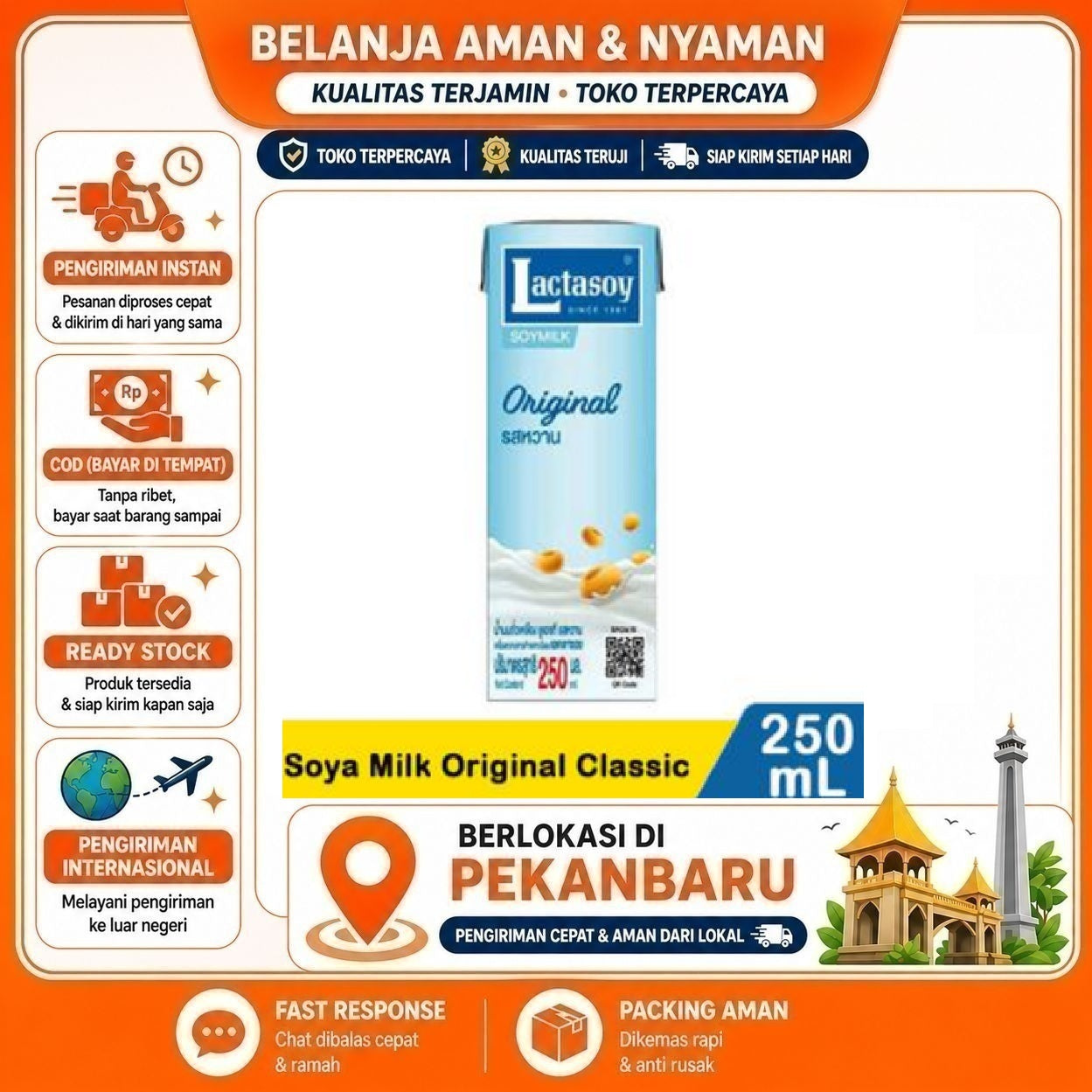 [SDW] pekanbaru/250ml Lactasoy Soymilk Original Flavor Minuman Susu Kacang Kedelai Nabati Halal Milk