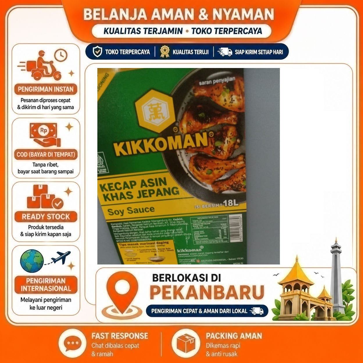 [SDW] pekanbaru/18 Liter Kikkoman Kecap Asin Khas Jepang Soy Sauce Japanese Halal Kemasan Jirigen