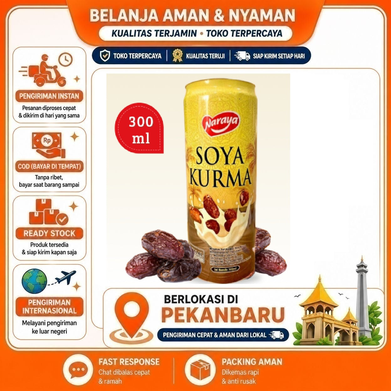 [SDW] pekanbaru/300ml Naraya Soya Kurma Minuman Susu Kacang Kedelai Soybean Milk Kemasan Kaleng