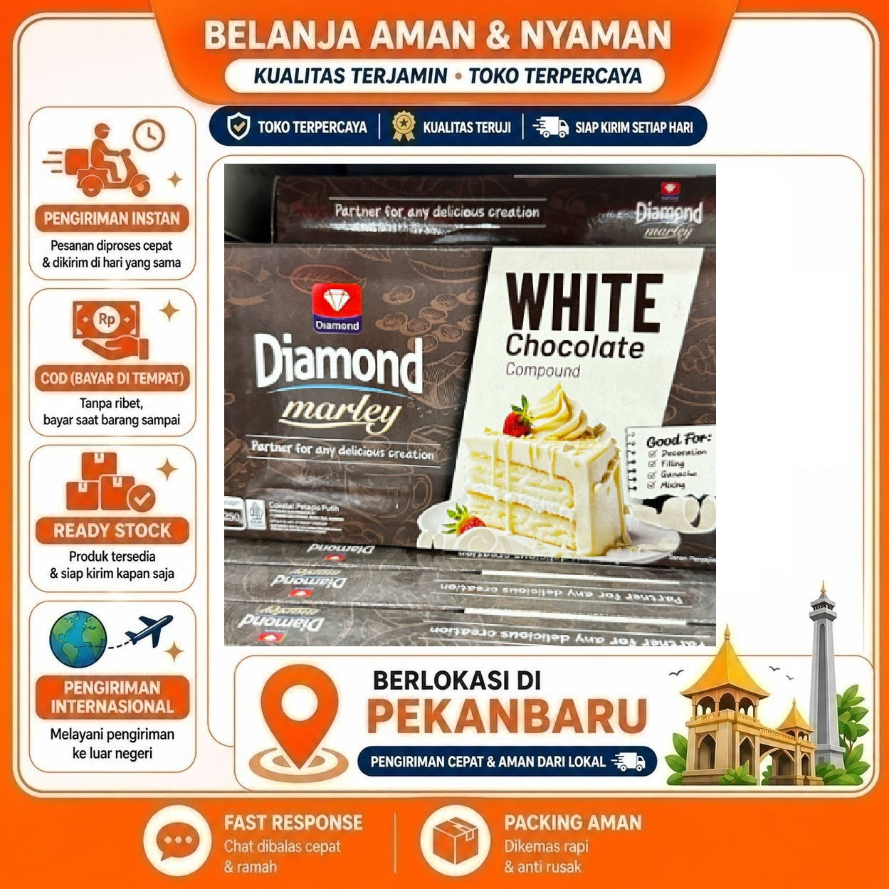 [SDW] pekanbaru/250 Gram Diamond Marley White Chocolate Compound Cokelat Pelapis Putih Bahan Kue