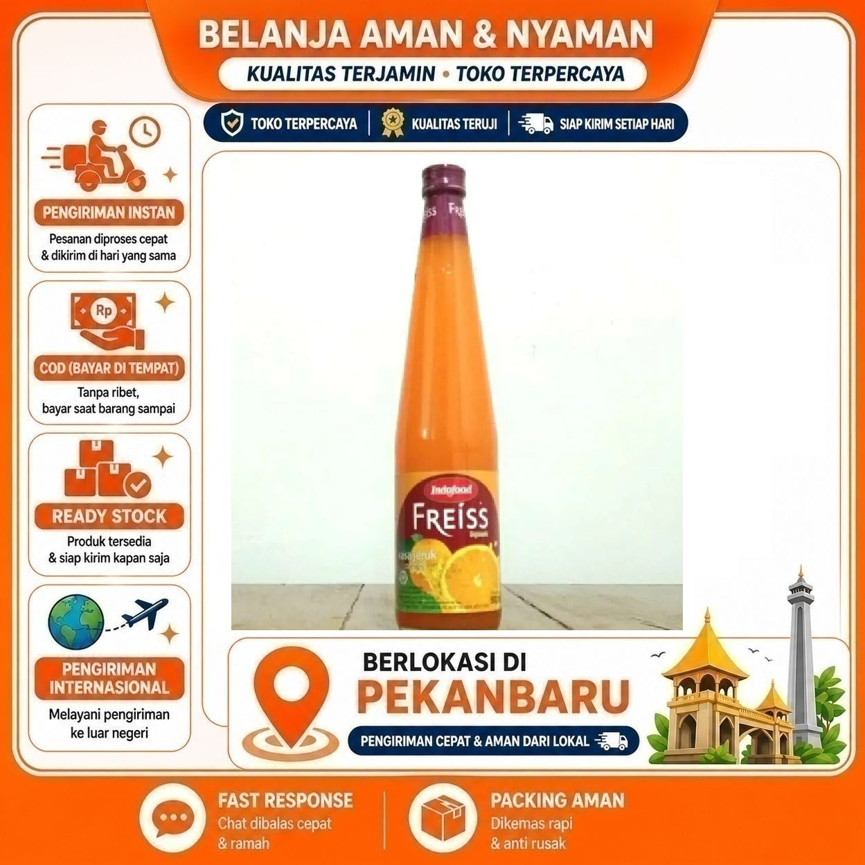 [SDW] pekanbaru/460ml Indofood Freiss Sirup Rasa Buah Jeruk Orange Fruit Syrup Flavor Bahan Minuman