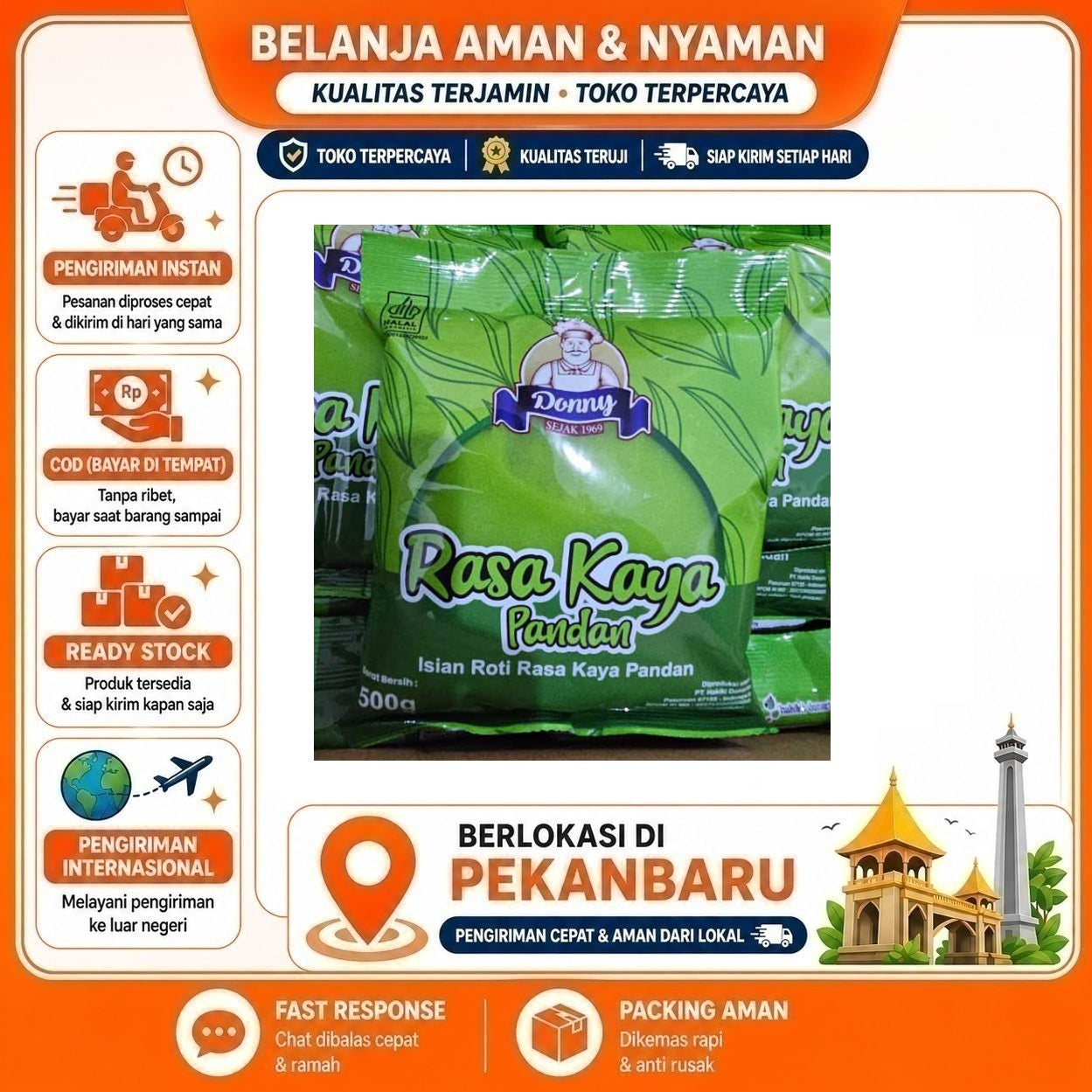 [SDW] pekanbaru/500 Gram Donny Isian Roti Rasa Kaya Pandan Kemasan Praktis Premium Kental Siap Saji
