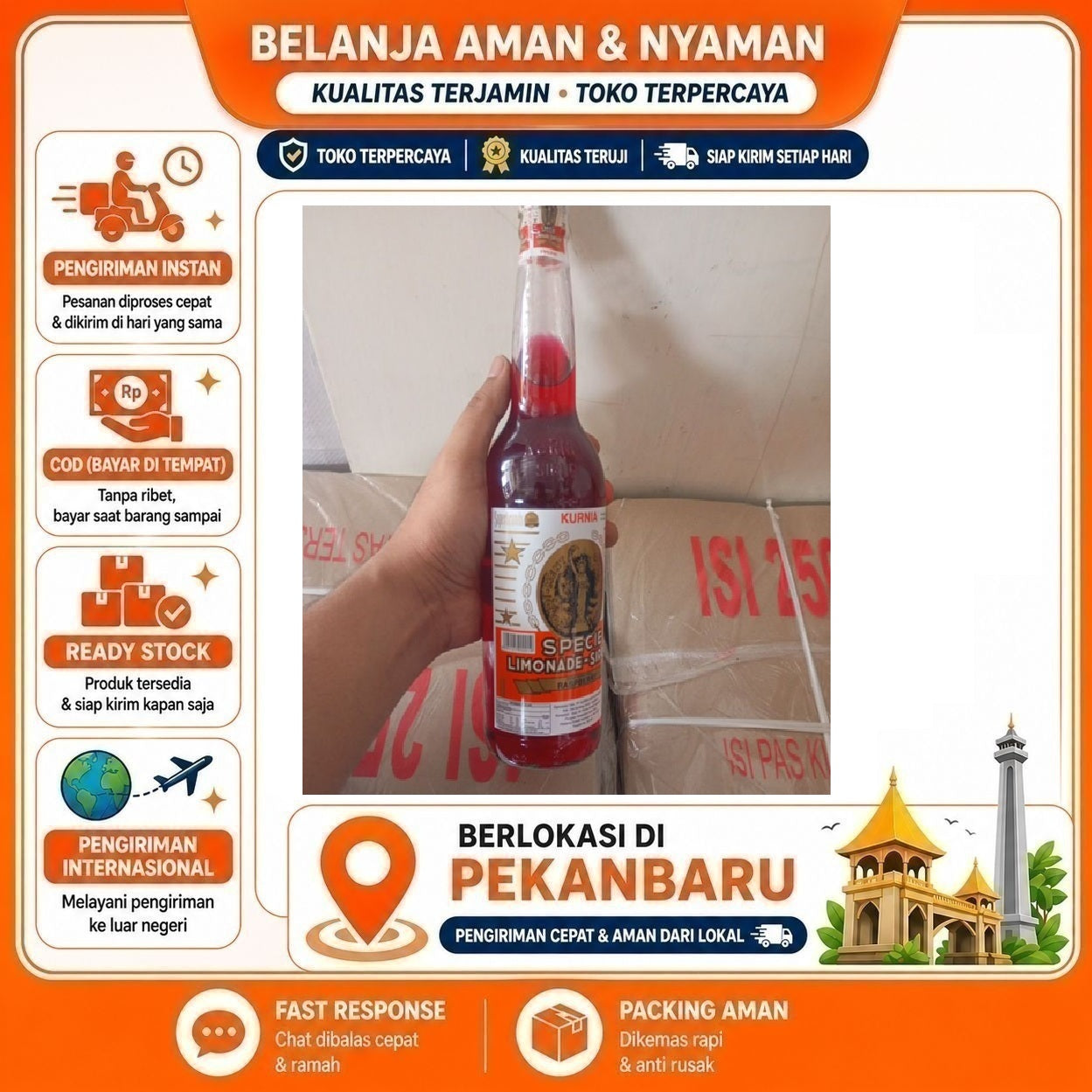 [SDW] pekanbaru/600ml Sirup Kurnia Buah Raspberry Rasa Asli, 100% Gula Murni, Tanpa Pemanis Buatan