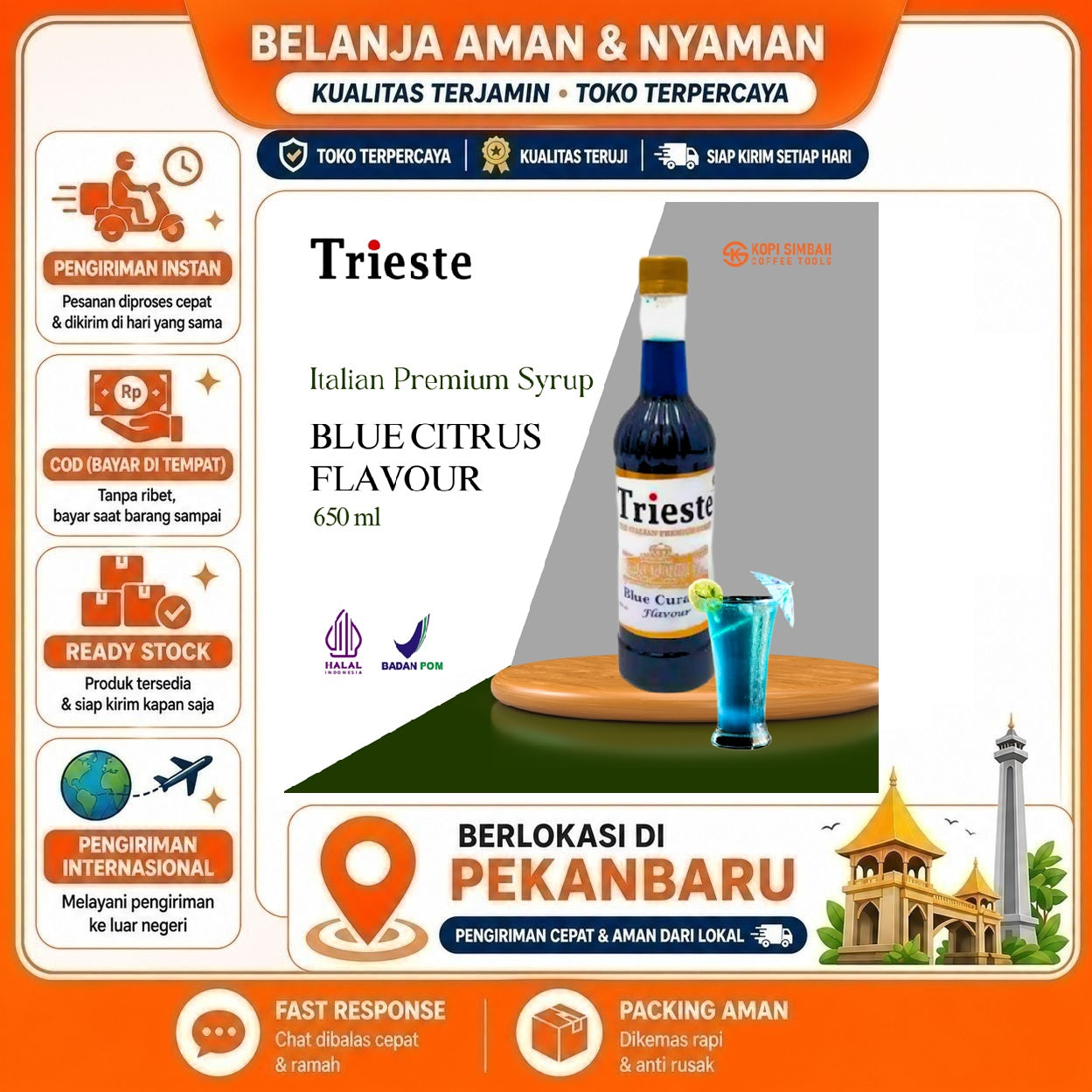 [SDW] pekanbaru/650ml Trieste Blue Citrus Flavour The Italian Premium Syrup Sirup Bahan Minuman Cafe