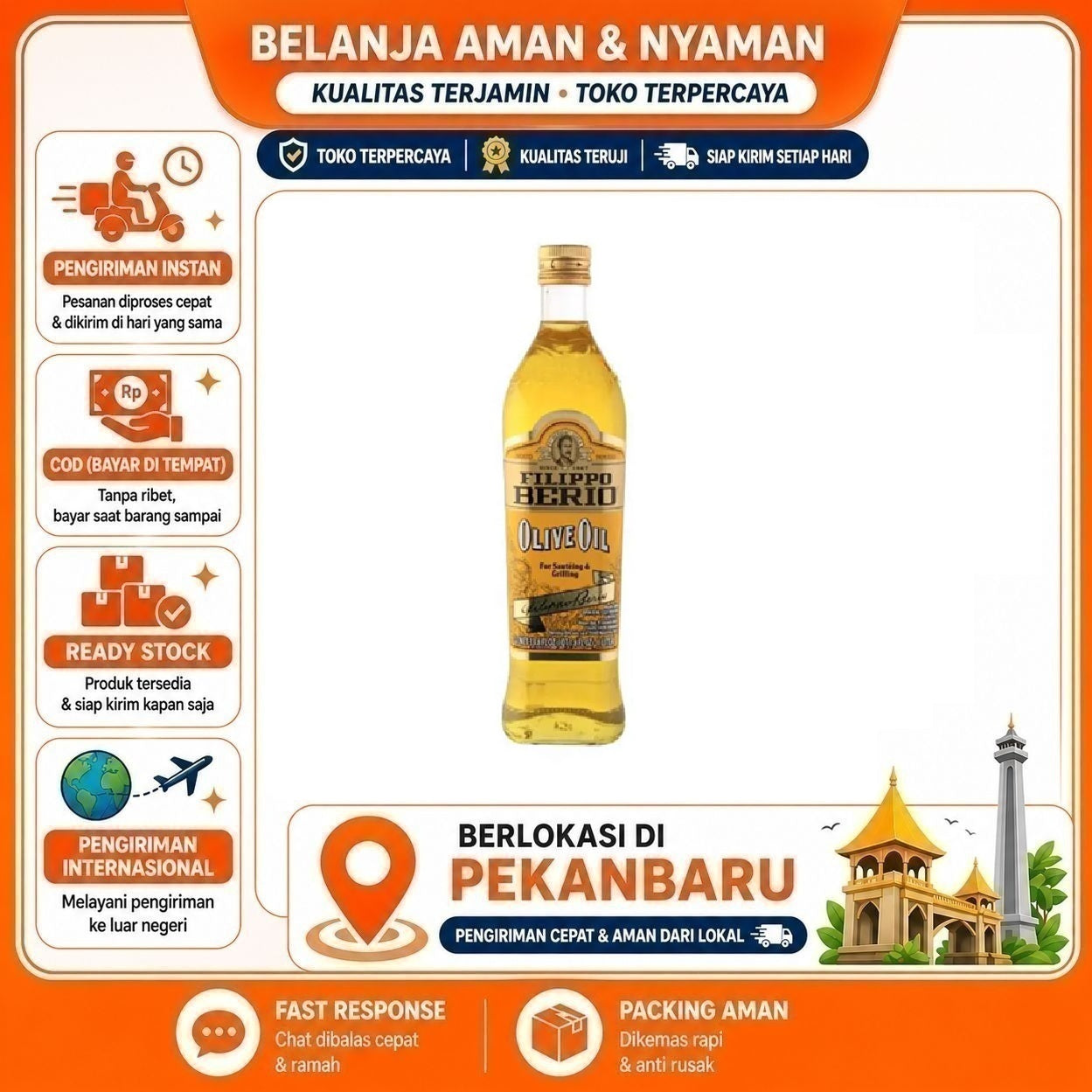 [SDW] pekanbaru/1 Liter Filippo Berio Olive Oil For Sauteing & Grilling Minyak Zaitun Kemasan Kaca
