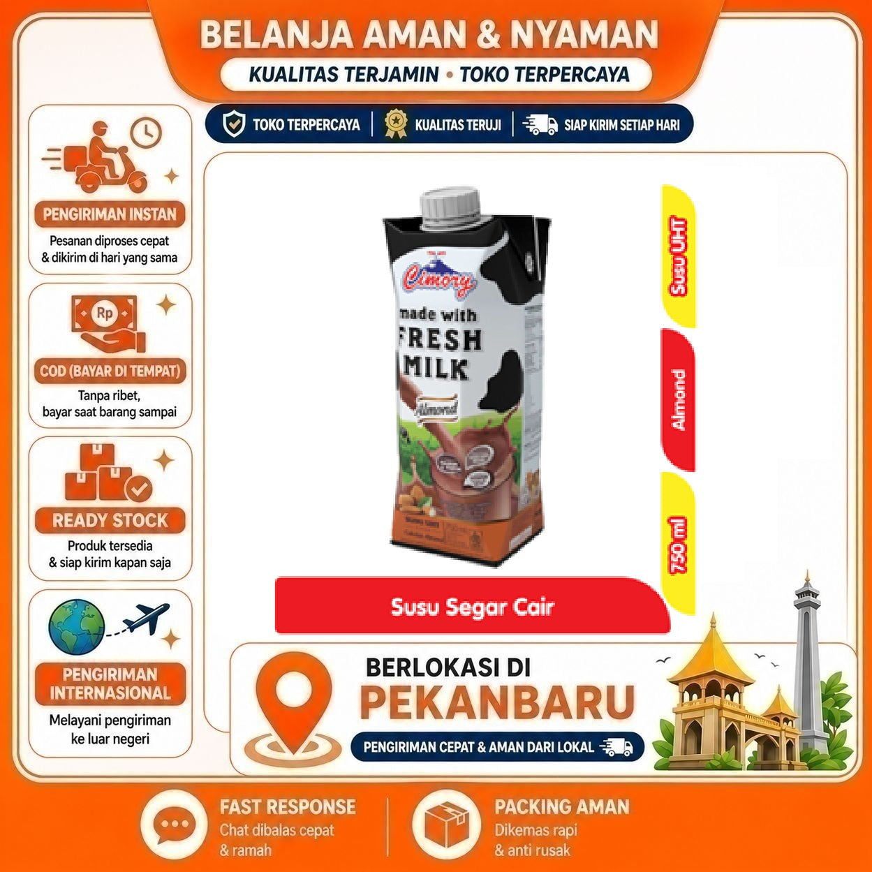 [SDW] pekanbaru/750ml Cimory Susu UHT Rasa Cokelat Chocolate Made With Fresh Milk Coklat Halal Enak