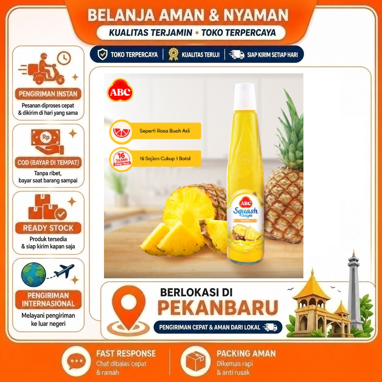 [SDW] pekanbaru/450ml ABC Squash Delight Sirup Rasa Nanas Bahan Minuman Pineapple Syrup Botol Halal