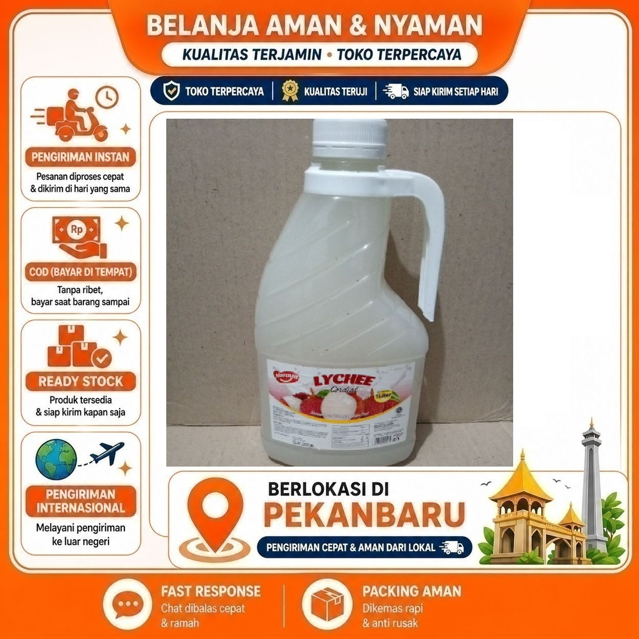 [SDW] pekanbaru/1 Liter Naraya Lychee Cordial Syrup Minuman Sirup Konsentrat Rasa Leci Halal Praktis